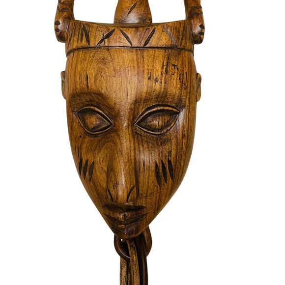 Hand-Carved African Wooden Spoon With Intricate Tribal Design 30" With Wooden Ch - Picture 4 of 6